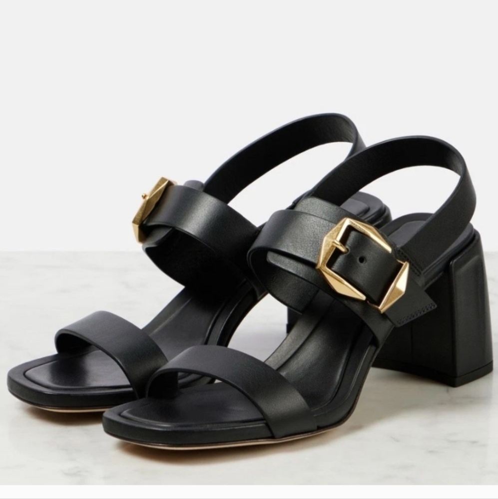 Jimmy Choo Hawke 70 Black Gold Buckled Sandal Heel